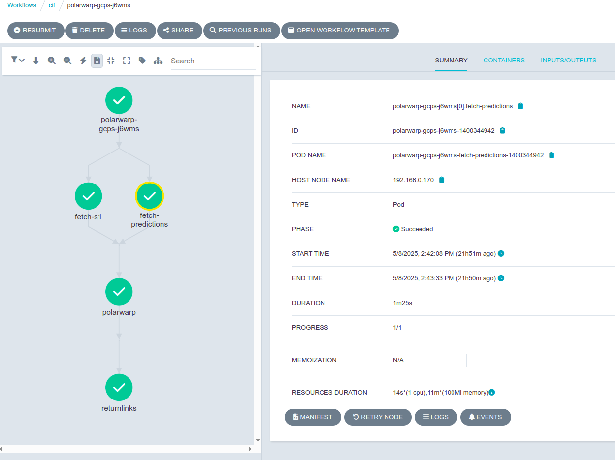 Argo Workflows details of a finished workflow with details of a step