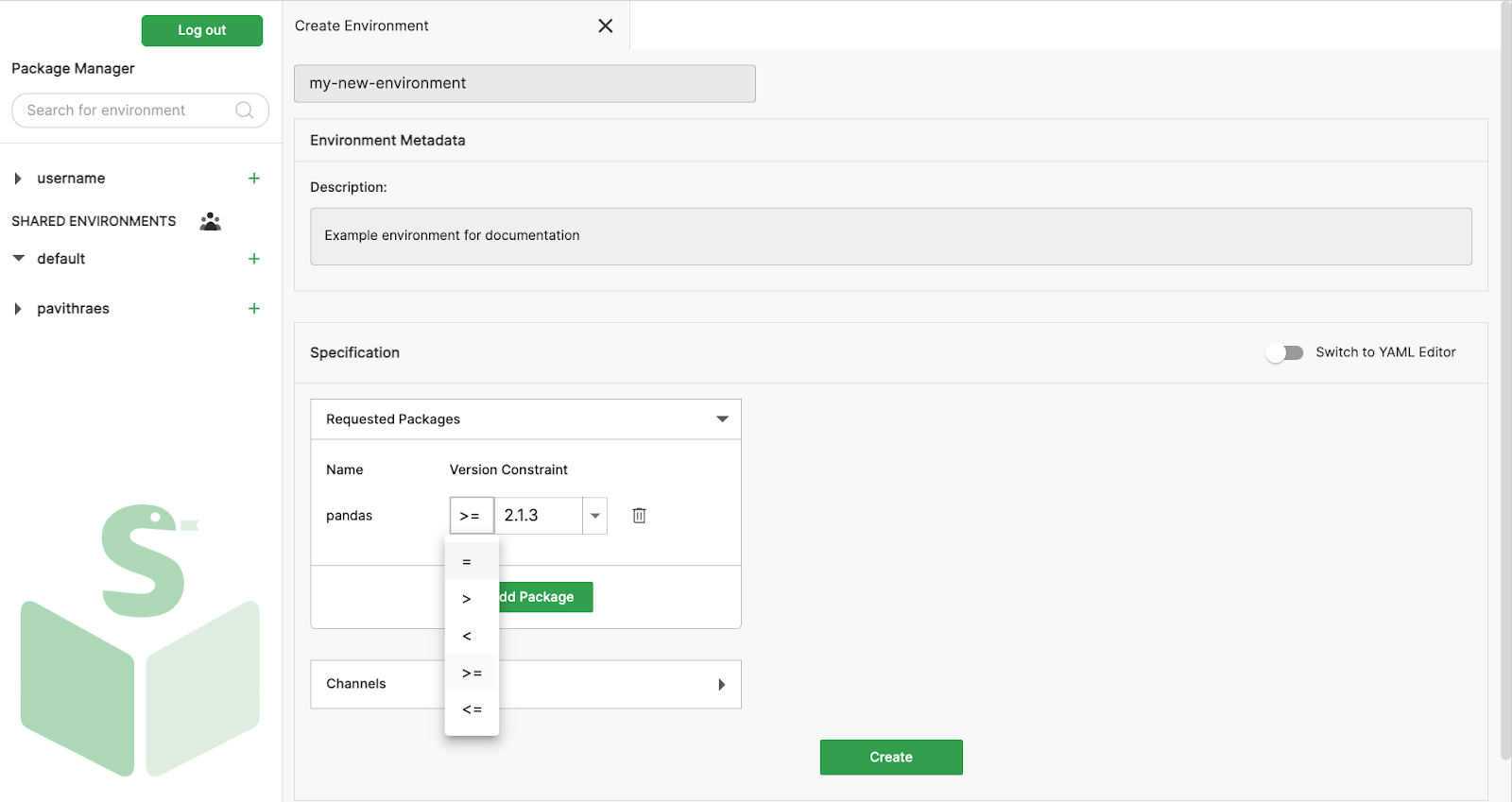Conda store environment creation