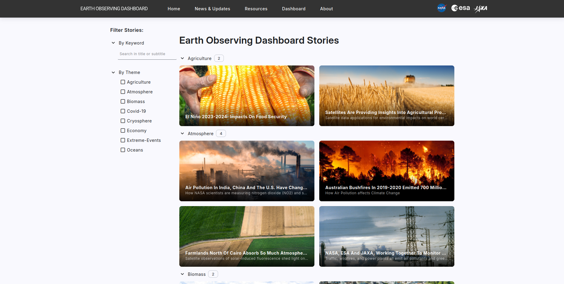 Narratives overview screenshot from eodashboard.org